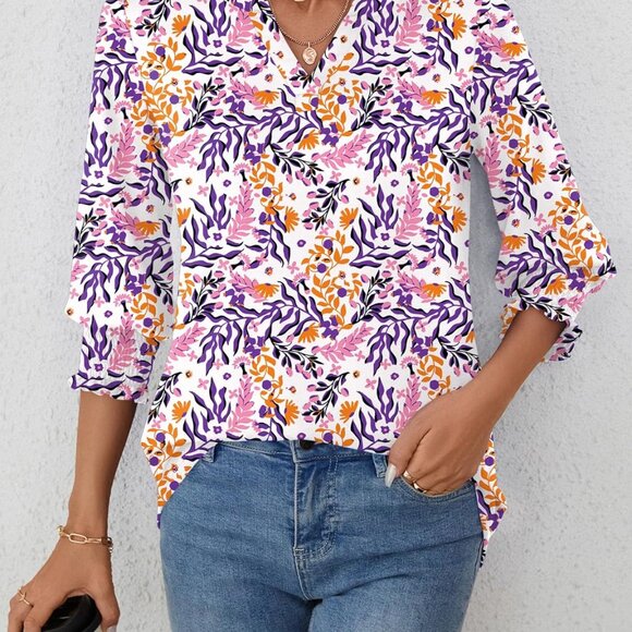 Women's 2025 Fashion Tops 3/4 Length Sleeve Business Casual Blouses Summer Tees - Picture 6 of 6